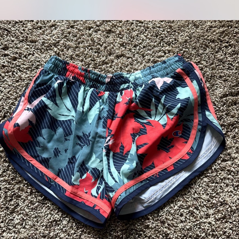 Champion Women's Tropical Print Athletic Shorts - Red and Blue